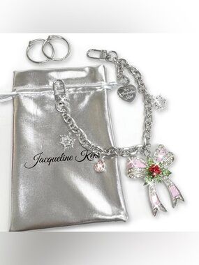 Jacqueline Kent Silver Bow Chain for Bags or Cups with Pink & Green Accents